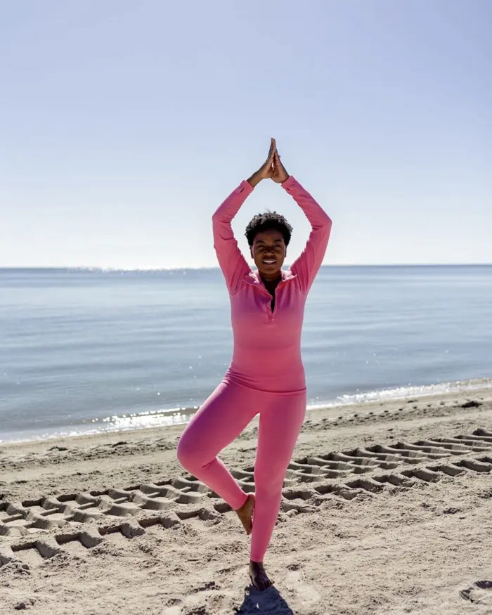 Beach yoga at sunrise